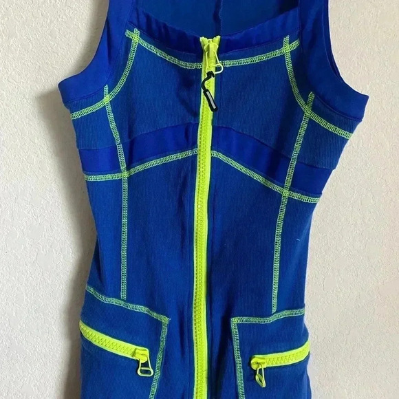 Capsulle Ribbed Neon Accent Mini Short Sleevelesa Romper Streetwear Loungewear S - Picture 3 of 10